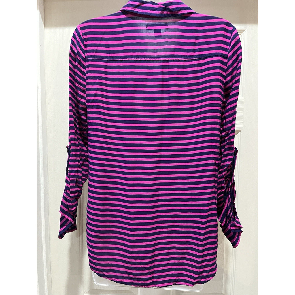 Women's Old Navy Blue And purple Striped Button Up Shirt Size S Pockets