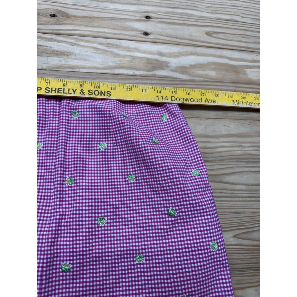 Talbots Skirt Pink Gingham Check Embroidered Green Lime Lined Cotton Women’s 10