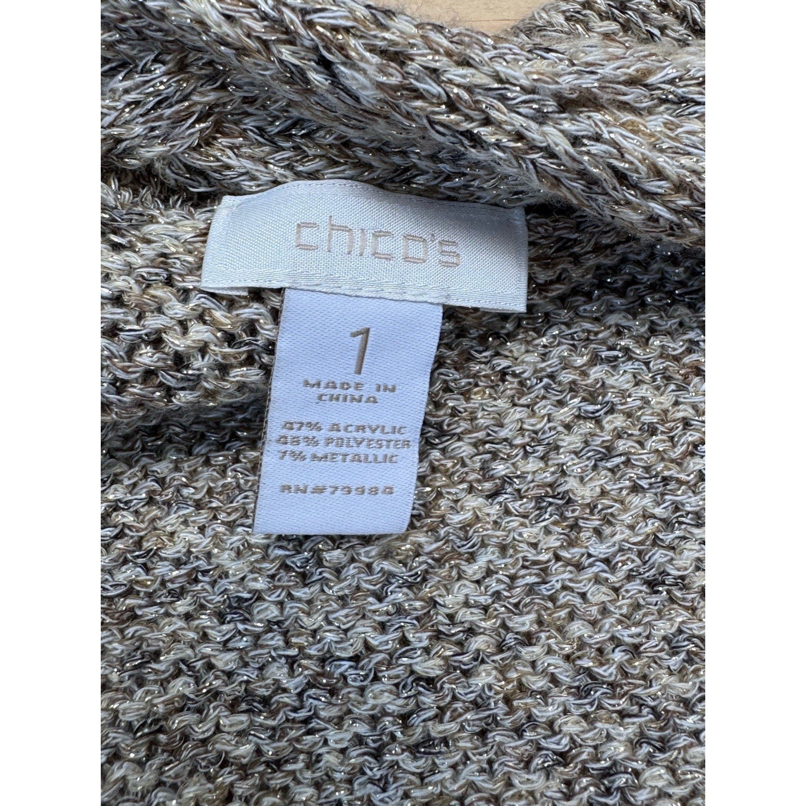 Chico’s Crochet Duster Cardigan Size 1 US M Brown Metallic Sleeveless Women’s