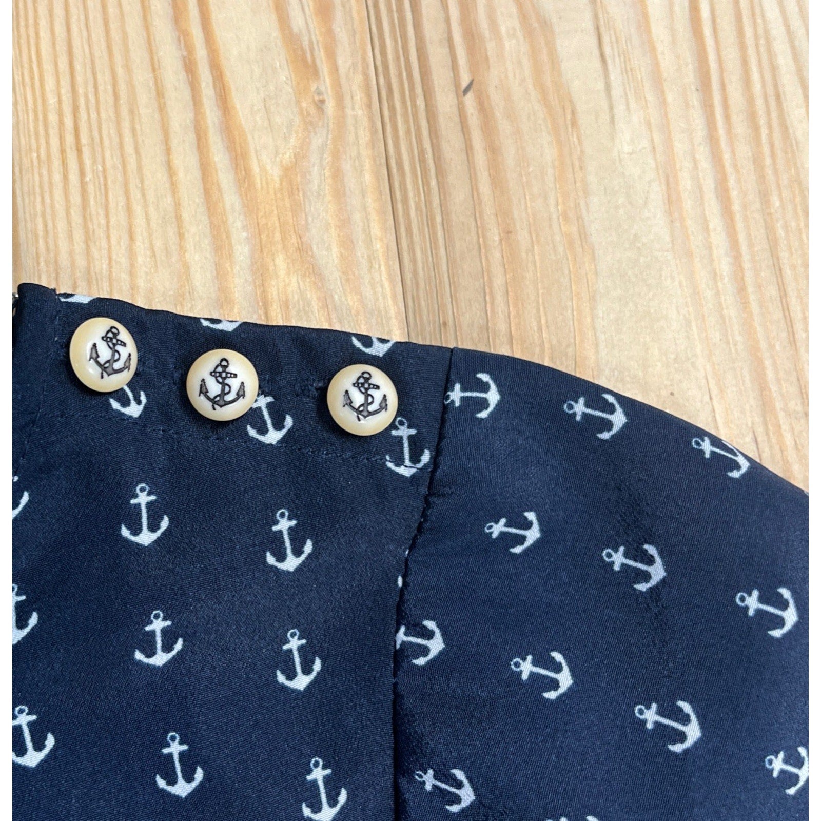J. Crew Navy Blue White Nautical Anchor Print Blouse Top XS