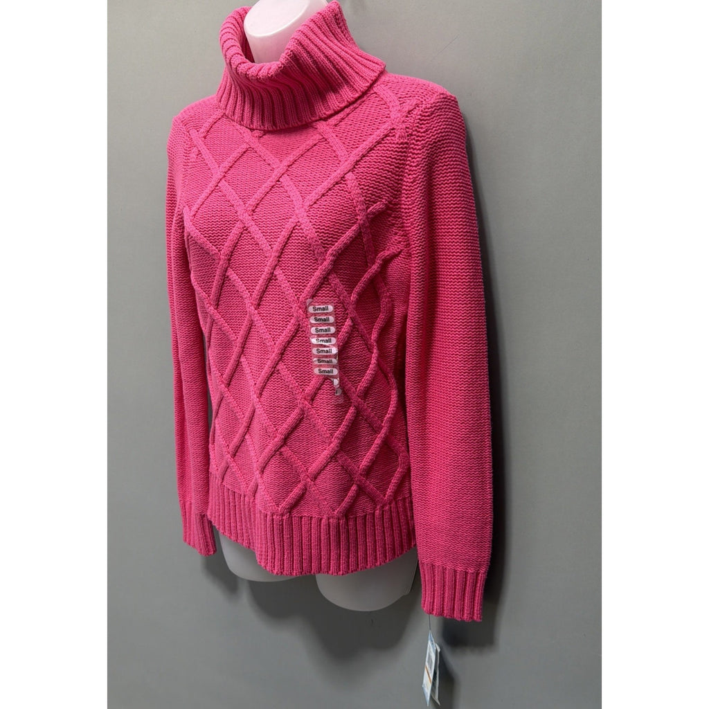IZOD Womens Size S Lava Pink Cable Knit Turtleneck Sweater NWT Old Money