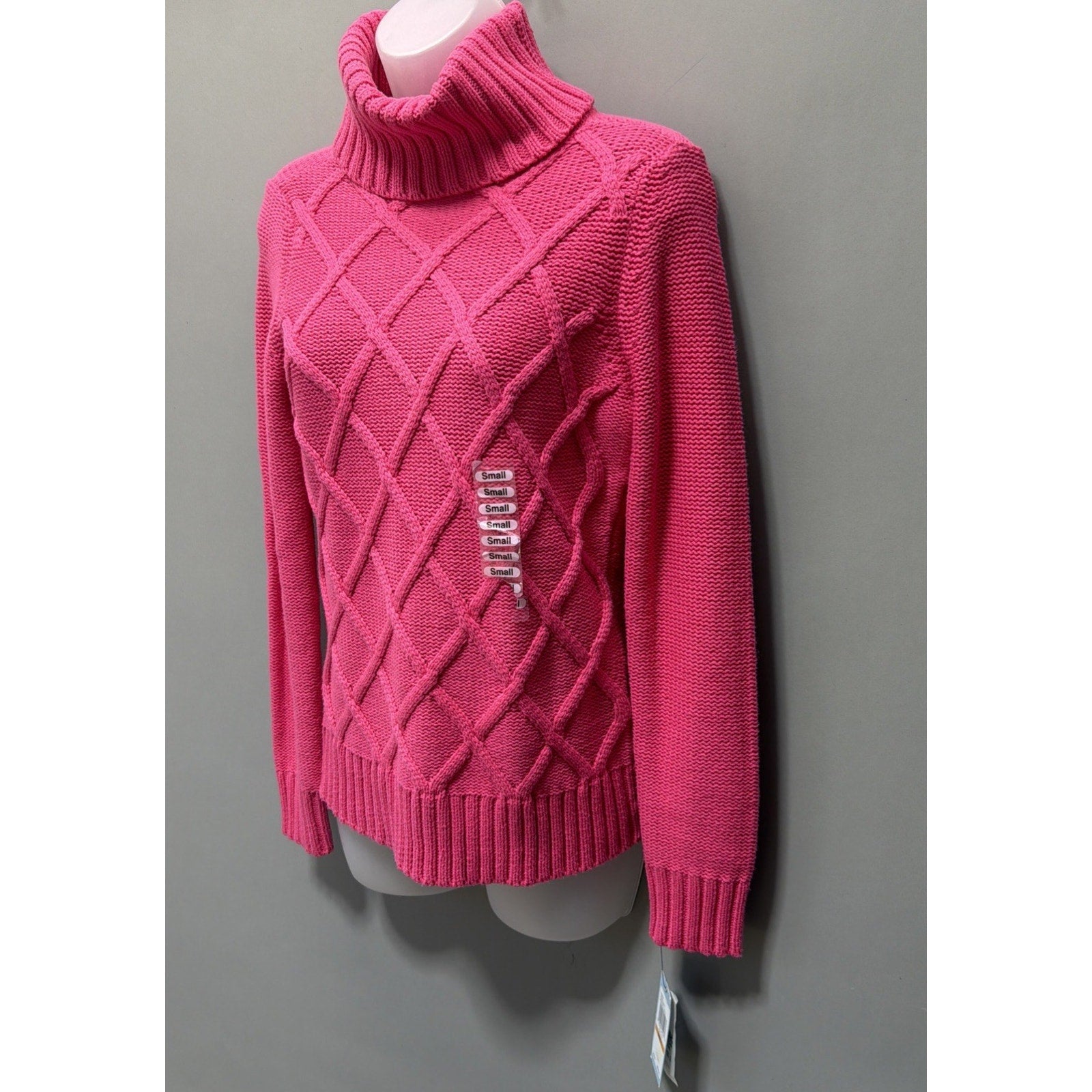IZOD Womens Size S Lava Pink Cable Knit Turtleneck Sweater NWT Old Money