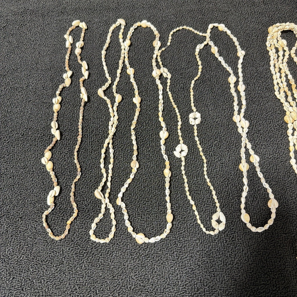 VINTAGE 6 Cowrie Sea Shell & Snail Long LEI NECKLACE Hawaii Luau Surf