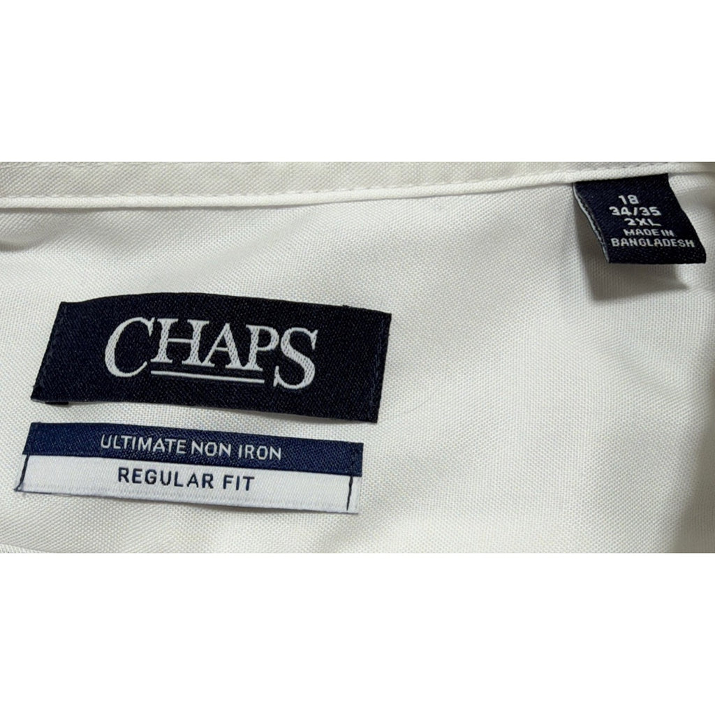 New Chaps Performance Ultimate Non Iron LS Men's Dress Shirt White 18 34-35 2XL