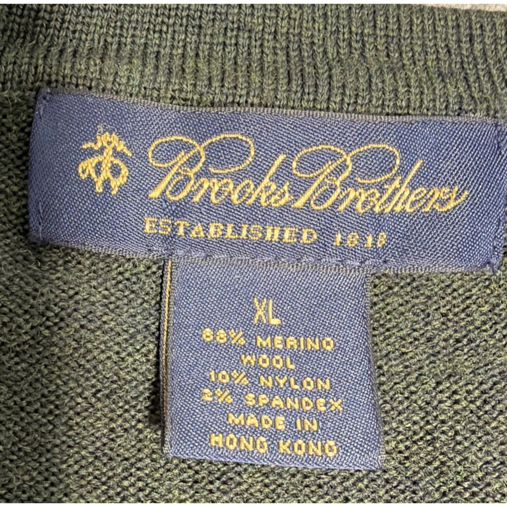 Brooks Brothers Sweater Men's XL Green Merino Wool V-Neck Stretch Preppy Casual