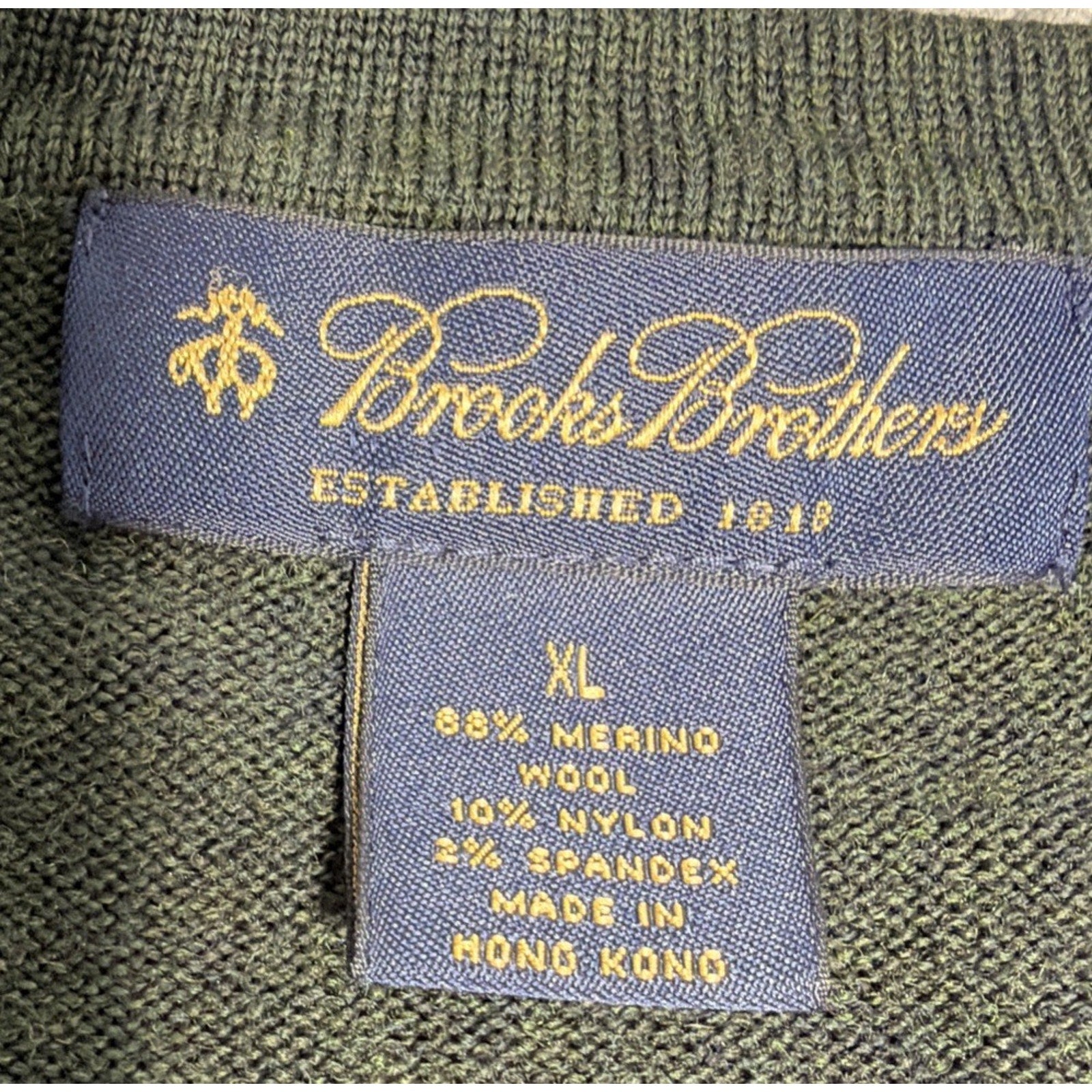 Brooks Brothers Sweater Men's XL Green Merino Wool V-Neck Stretch Preppy Casual