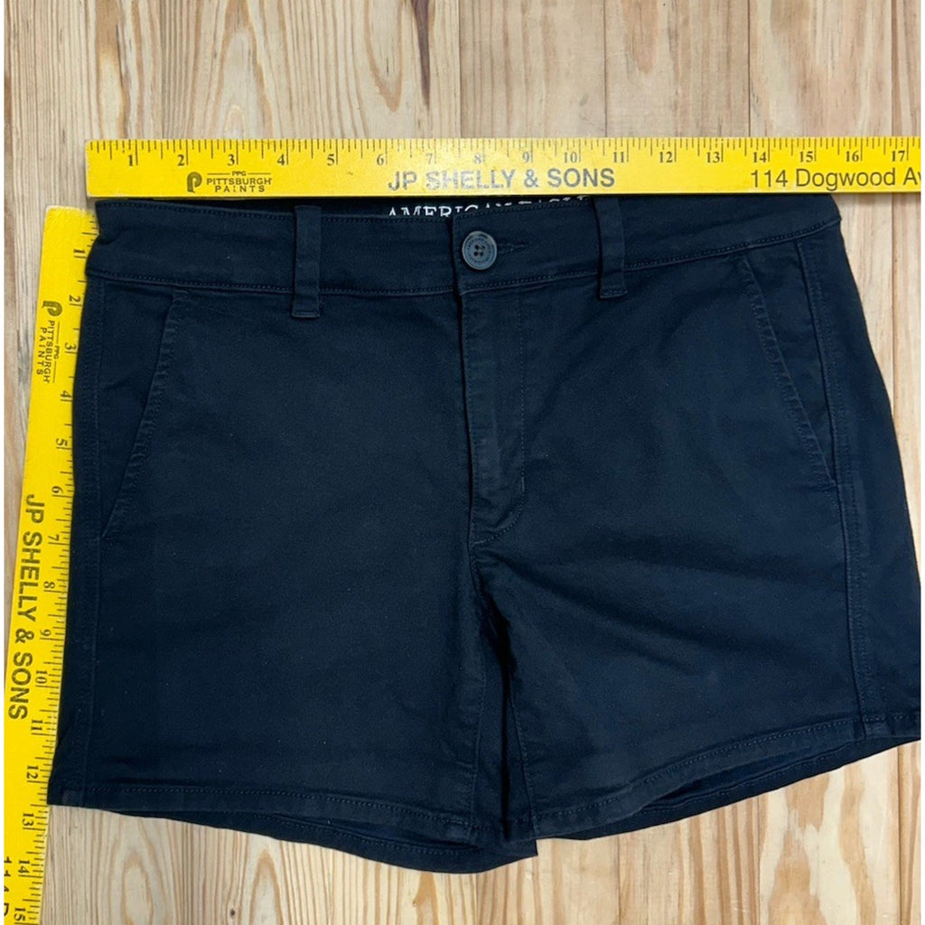 American Eagle Shorts Womens 8 Black Chinos Low Rise Stretch 9" Inseam