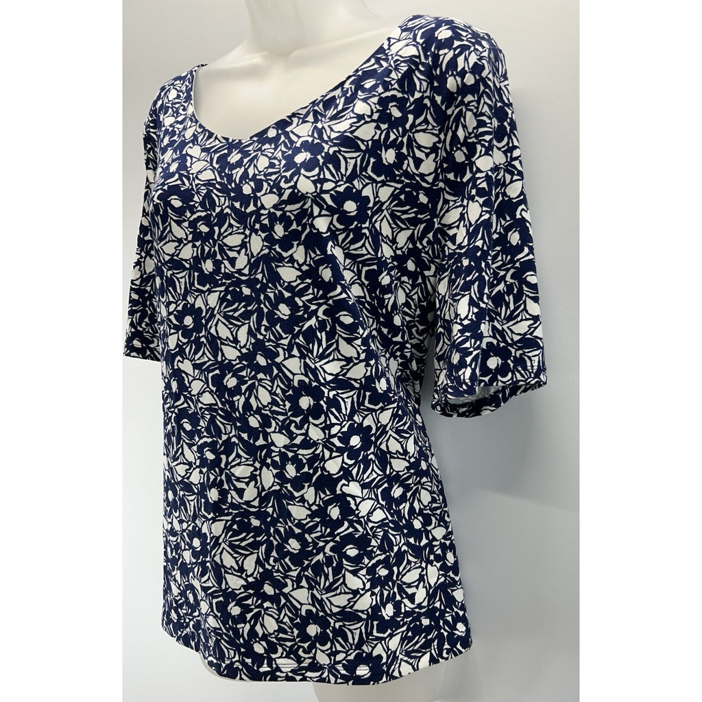 Talbots Women Sz X-Large Floral Botanical Medallion 3/4 Sleeves Bateau Neck Tee.
