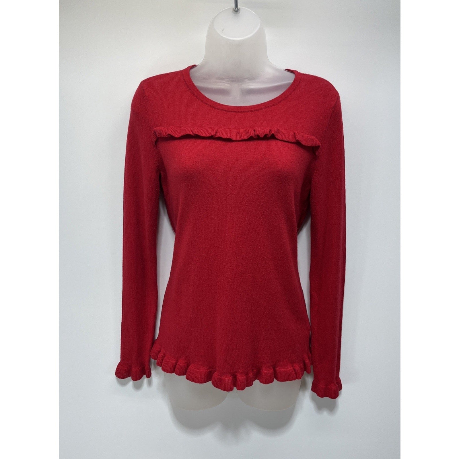 Talbots Cashmere Blend Sweatshirt Womens Petite Size S Ruffled Long Sleeve
