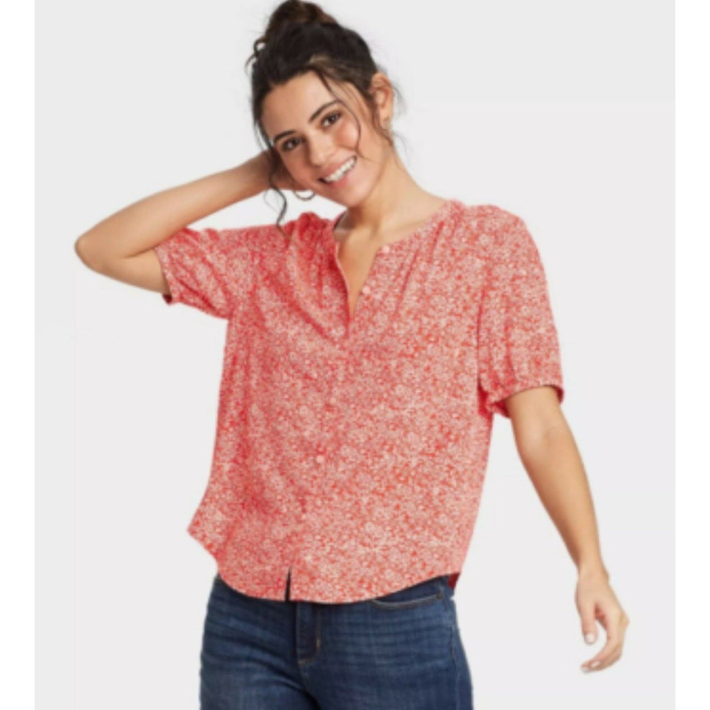 NEW Universal Thread Women's Floral Short Sleeve Button-Down Blouse Size Small