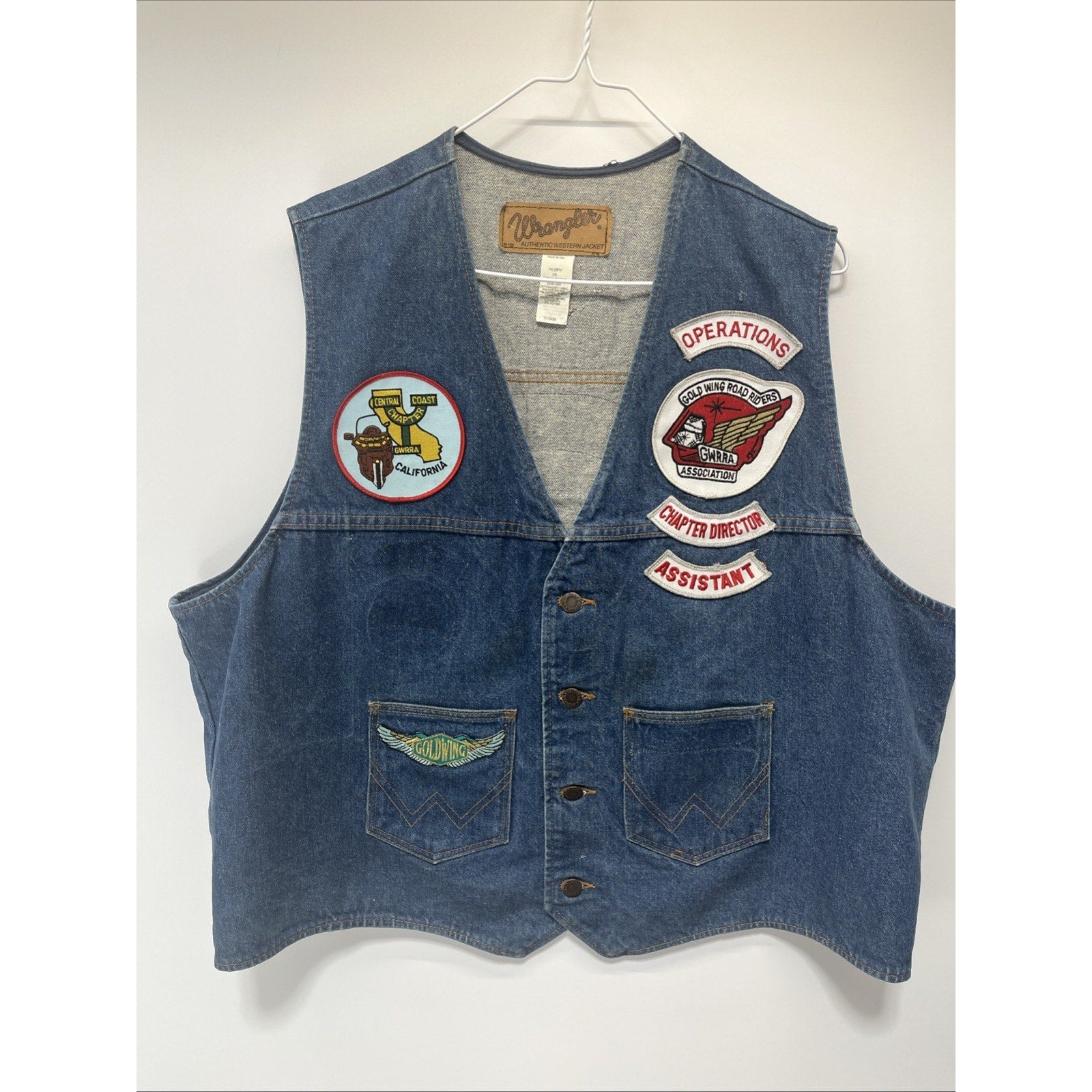 Wrangler Gold Wing Road Riders Association Vest Denim XXL California Made In USA