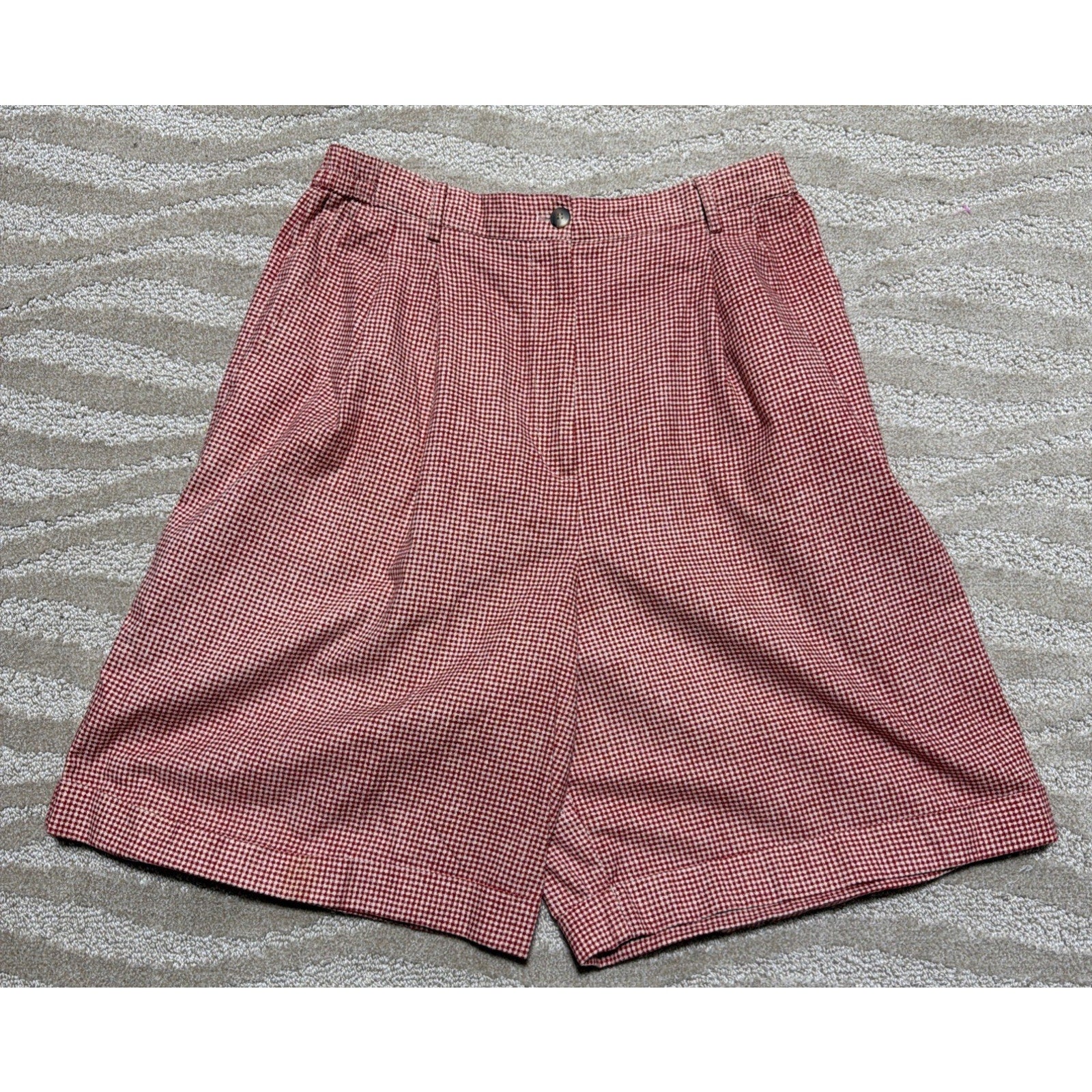 Vintage 80s Heirloom High Rise Mom Shorts Red Houndstooth Made In USA 12 30x8