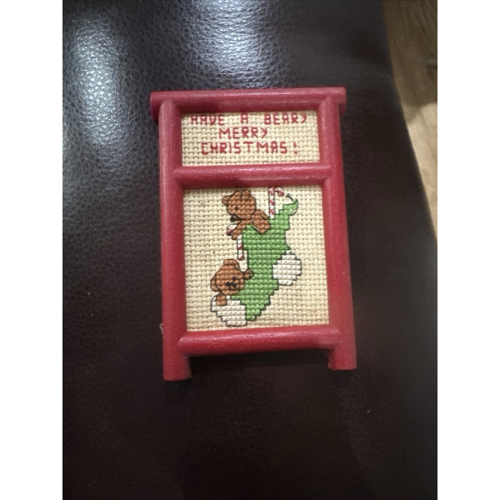 Mini Christmas Cross Stitch Teddy Bears “Have a Beary Merry Christmas” Red Frame