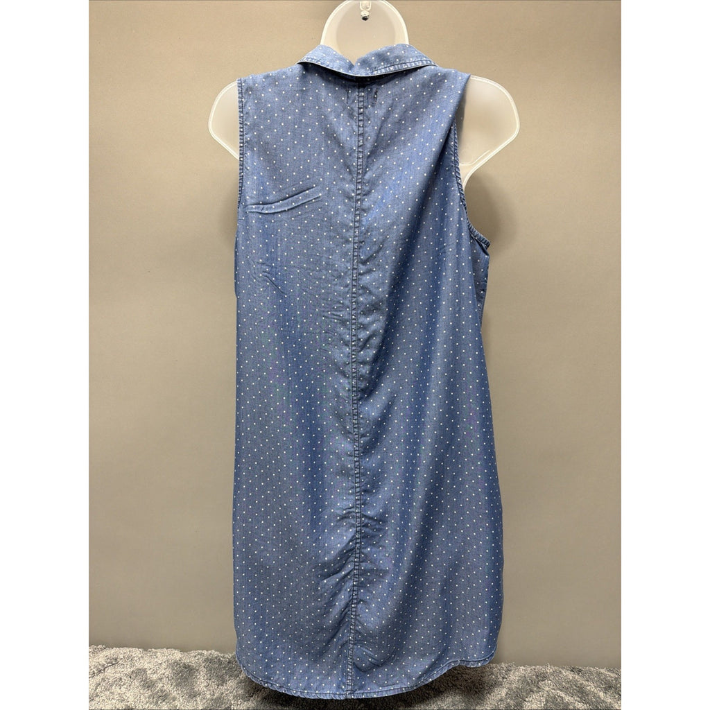 SO Womens M Tank Mini Dress V Lace Up Neck Sleeveless Chambray Blue Lyocell