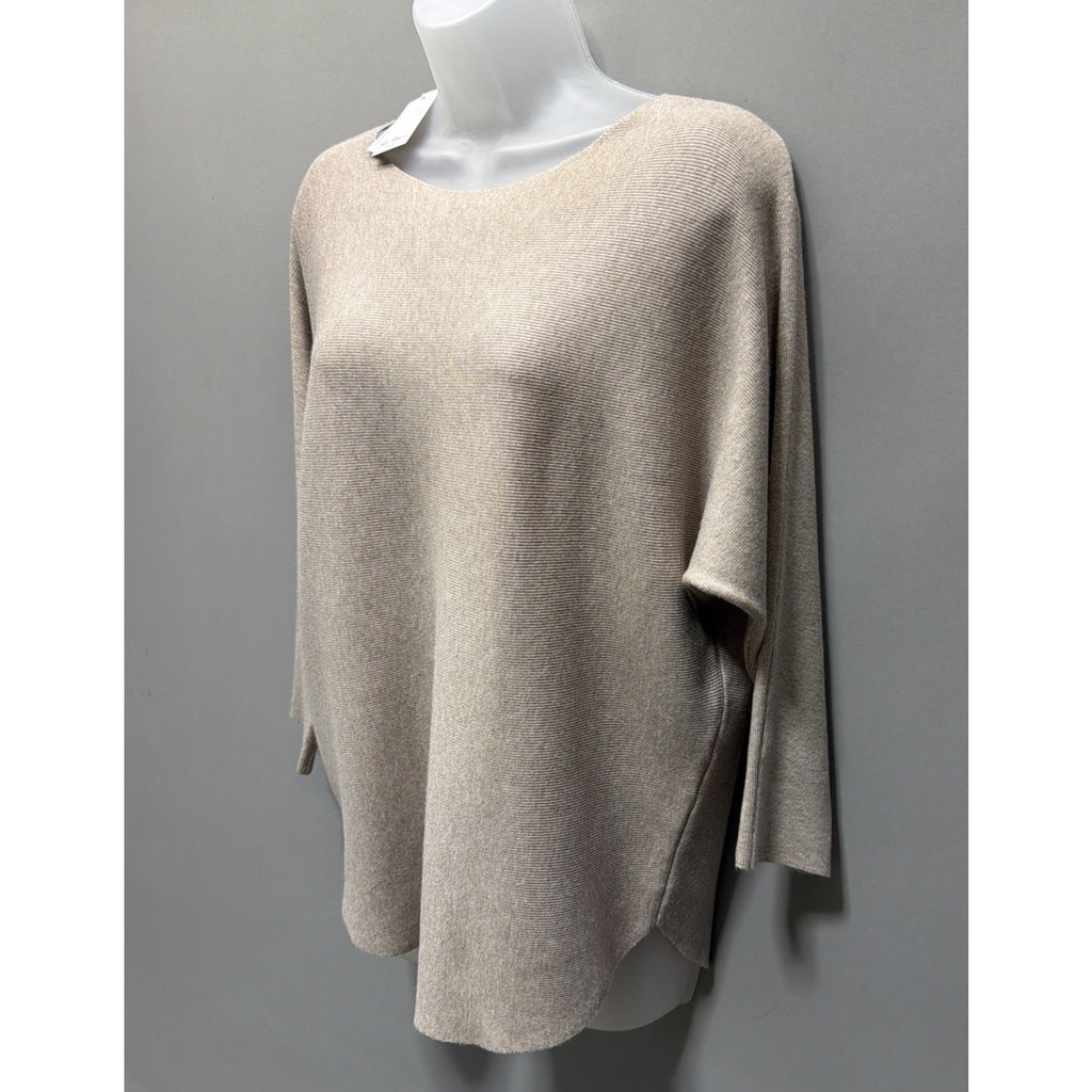 Vila Milano Womens Medium Nomad Tan Ribbed Knit Dolman Sleeve Sweater Top New