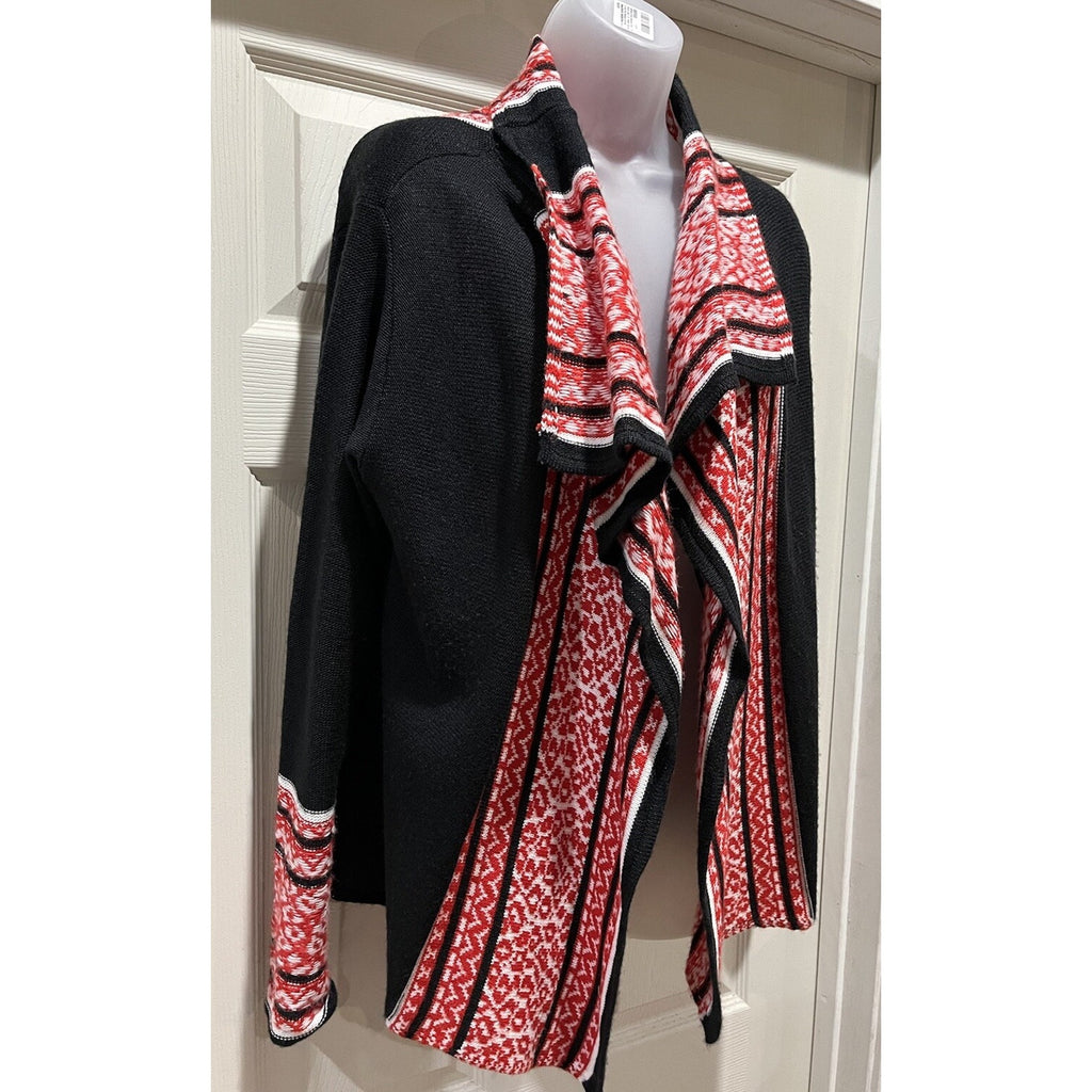 Ruby Rd Women’s Medium Open Front Cardigan Sweater Black Red USA Made Boho