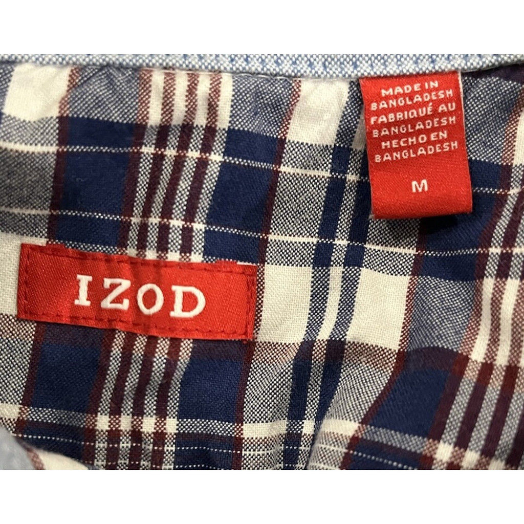 IZOD Blue & White Plaid Long Sleeve Button-Down Dress Shirt Men's Size M