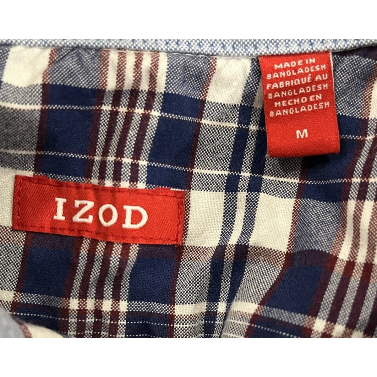 IZOD Blue & White Plaid Long Sleeve Button-Down Dress Shirt Men's Size M