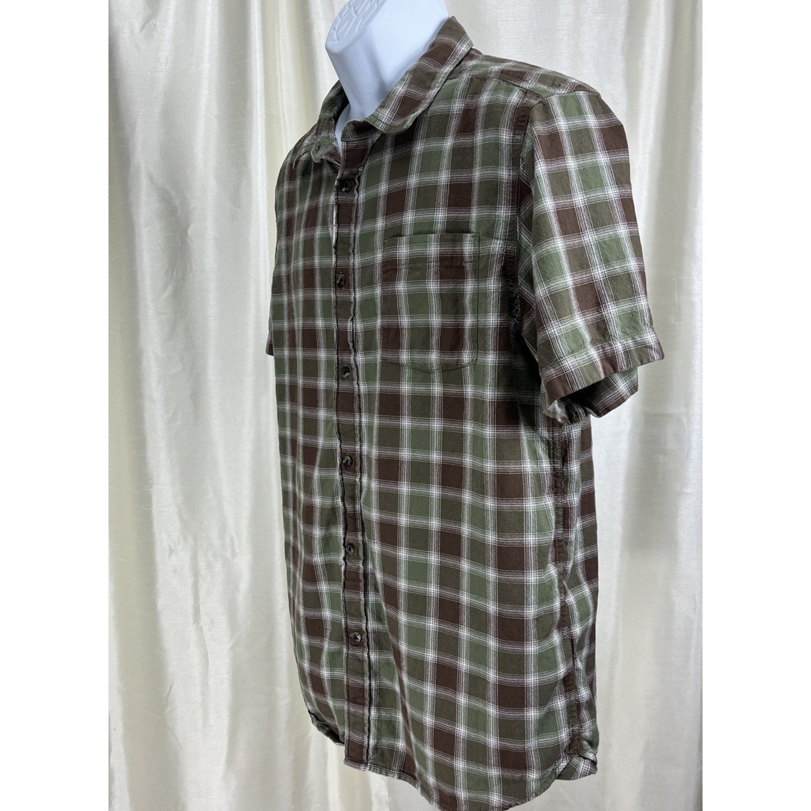 The North Face Men's M Medium Green Brown Plaid Check Button Front Shirt