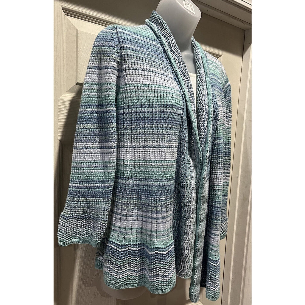 Alfred Dunner Womens S Seafoam Glitter Striped Cardigan Sweater