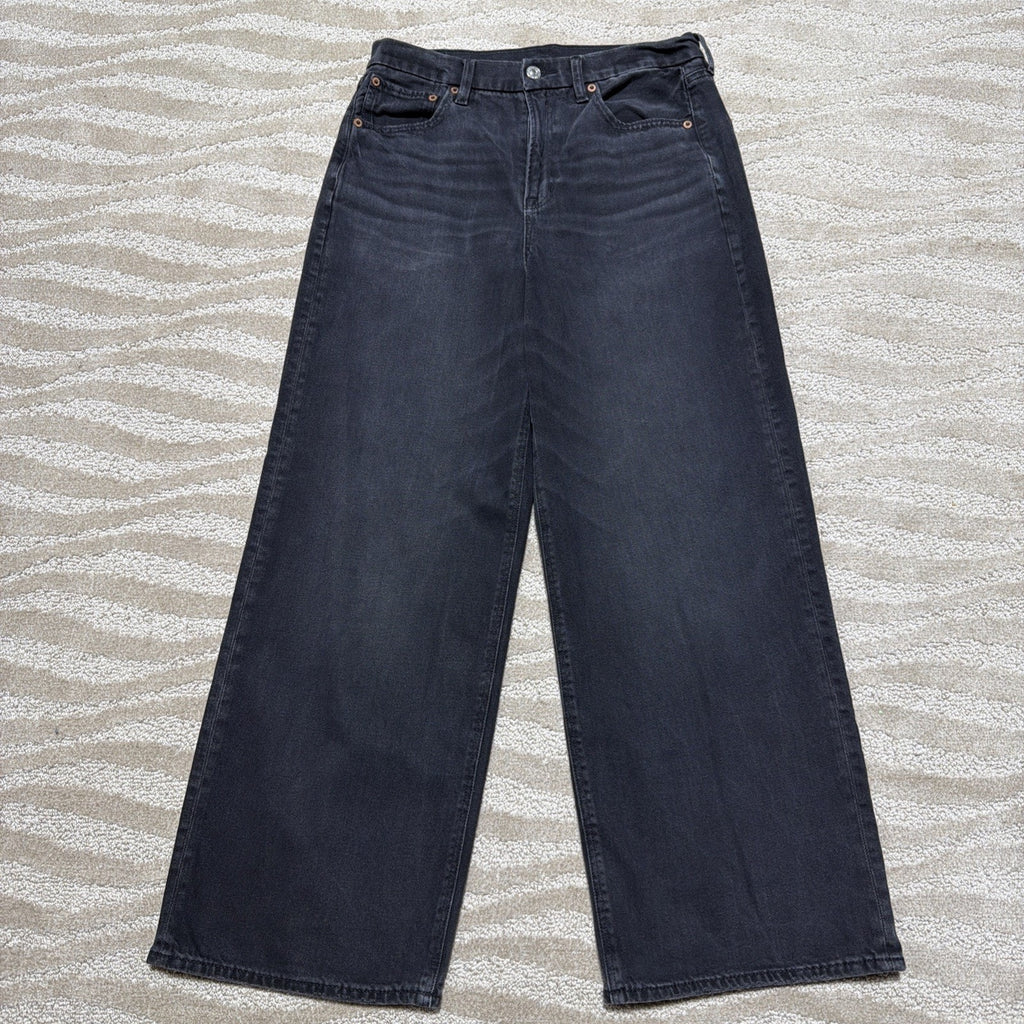 American Eagle Jeans Women 10 Short Denim Wide Leg Baggy Straight Curvy Stretch