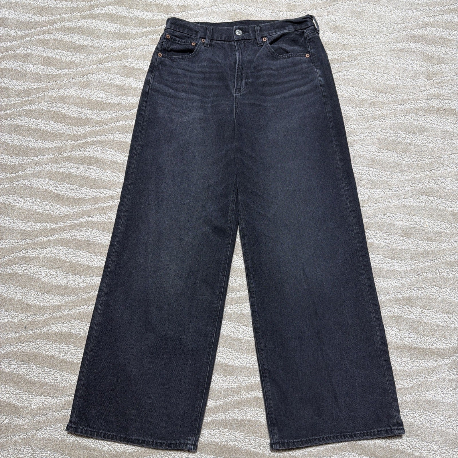 American Eagle Jeans Women 10 Short Denim Wide Leg Baggy Straight Curvy Stretch
