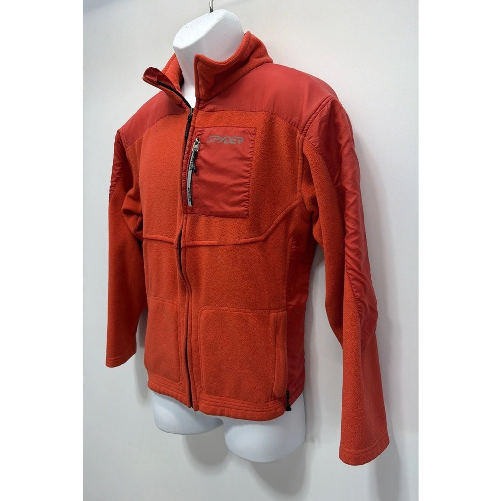 SPYDER BIG KIDS Boy’s Orange Fleece/Nylon Full Zip Jacket Size XL