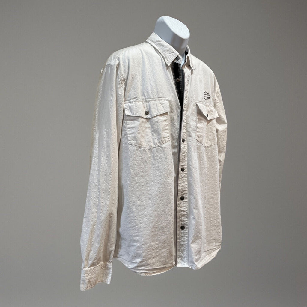 Harley Davidson Men’s White Denim Longsleeve Button Up Bar And Shield Logo XL