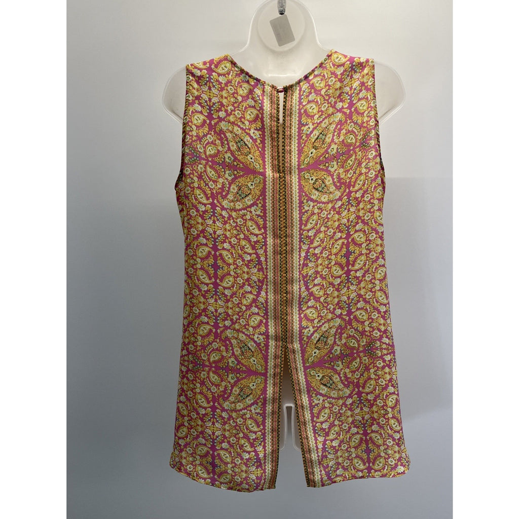 Rose & Olive Womens Paisley Print Sleeveless Blouse Top Size M Pink Yellow