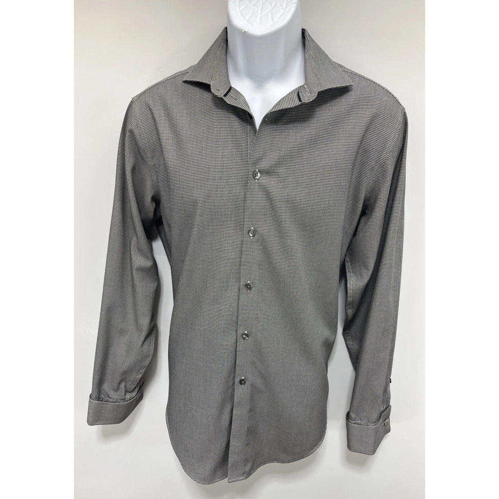 Calvin Klein Mens non iron slim fit LS button down shirt gray L Cuff Links