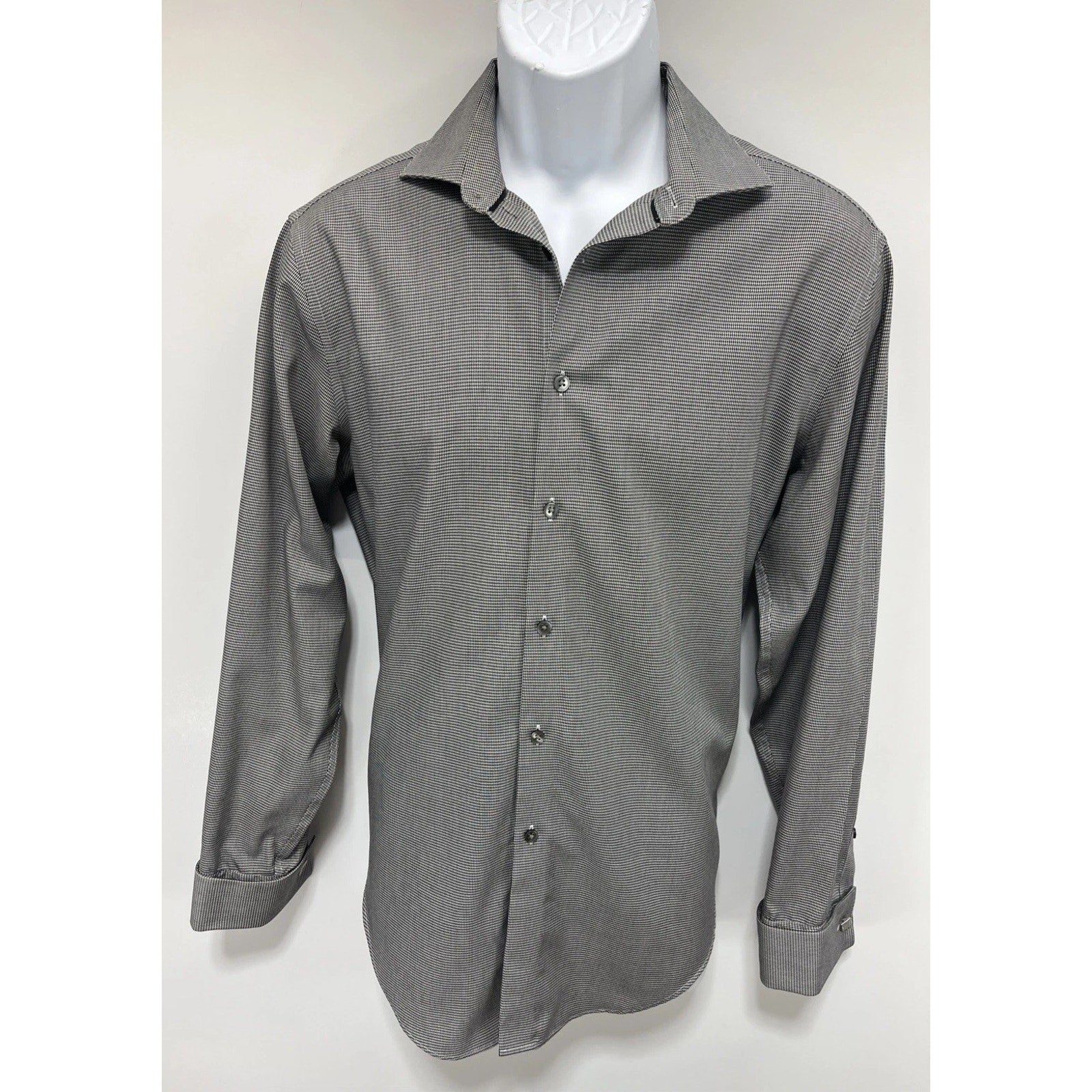 Calvin Klein Mens non iron slim fit LS button down shirt gray L Cuff Links