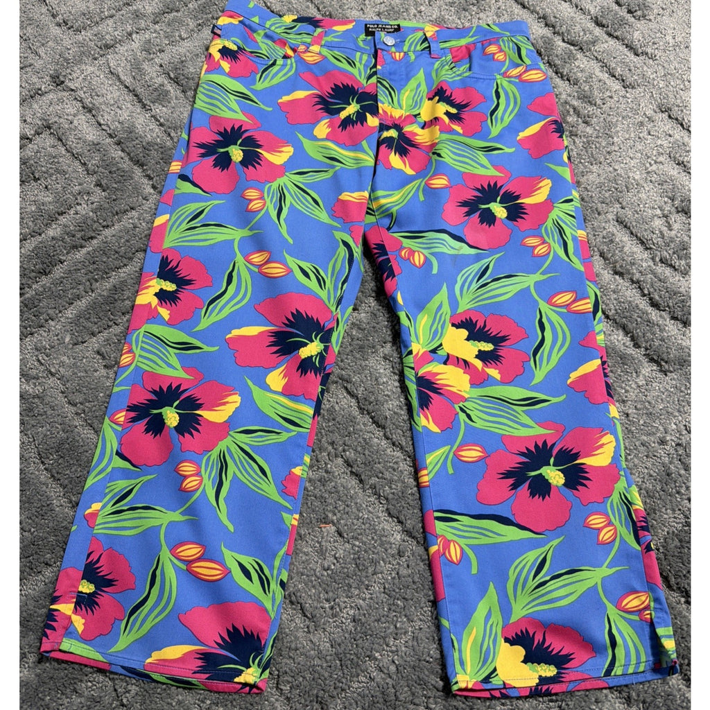Polo Jeans Co Ralph Lauren Pants Womens 6 Blue Pink Floral Straight Leg Capri