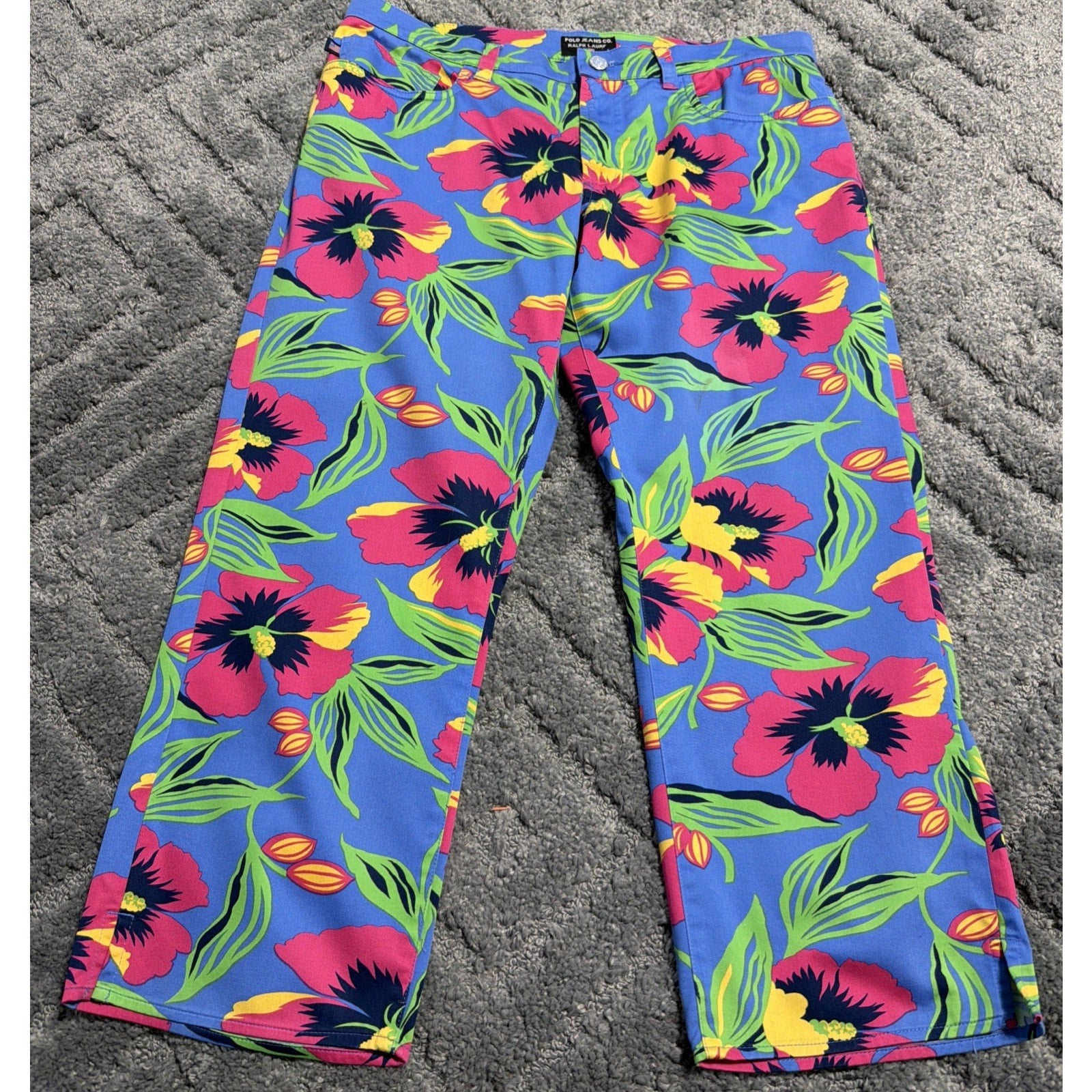 Polo Jeans Co Ralph Lauren Pants Womens 6 Blue Pink Floral Straight Leg Capri
