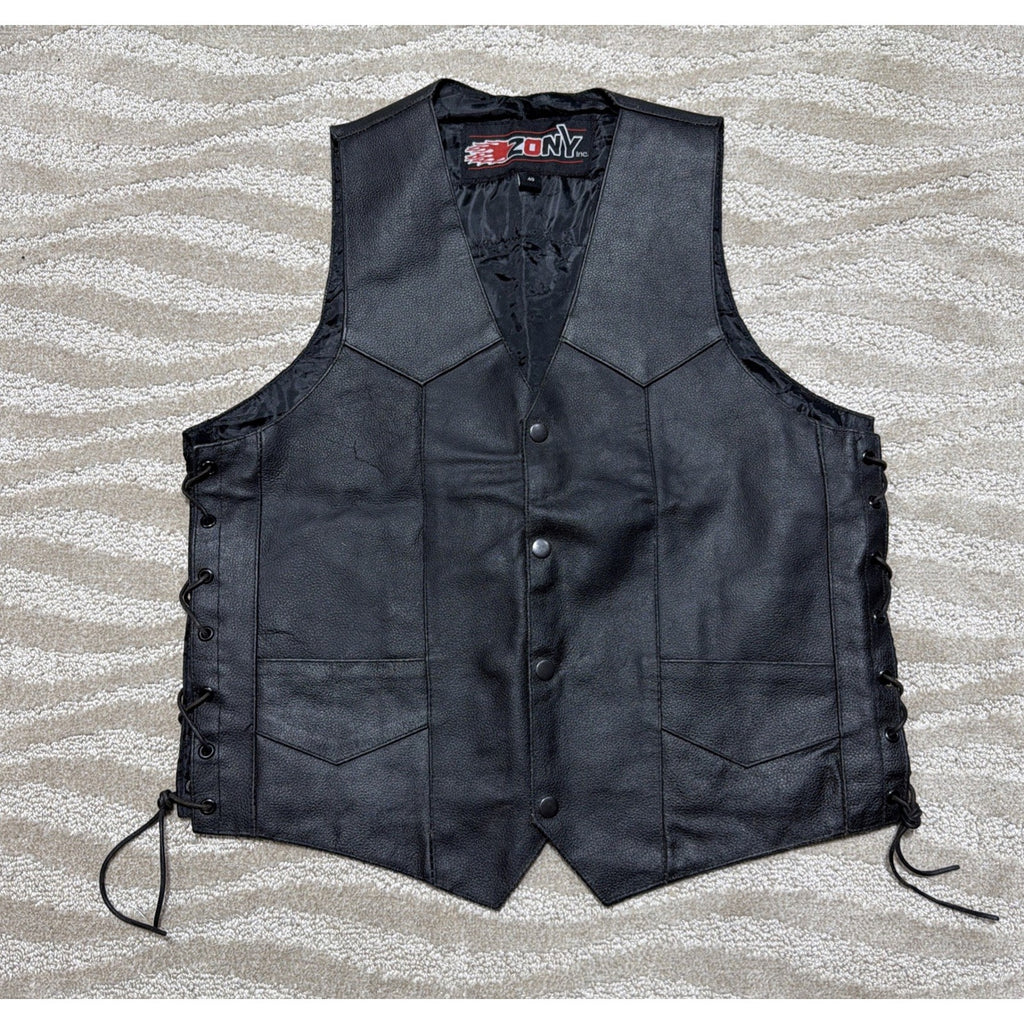 Zony Black Leather Men's Motorcycle Biker Vest Size 40