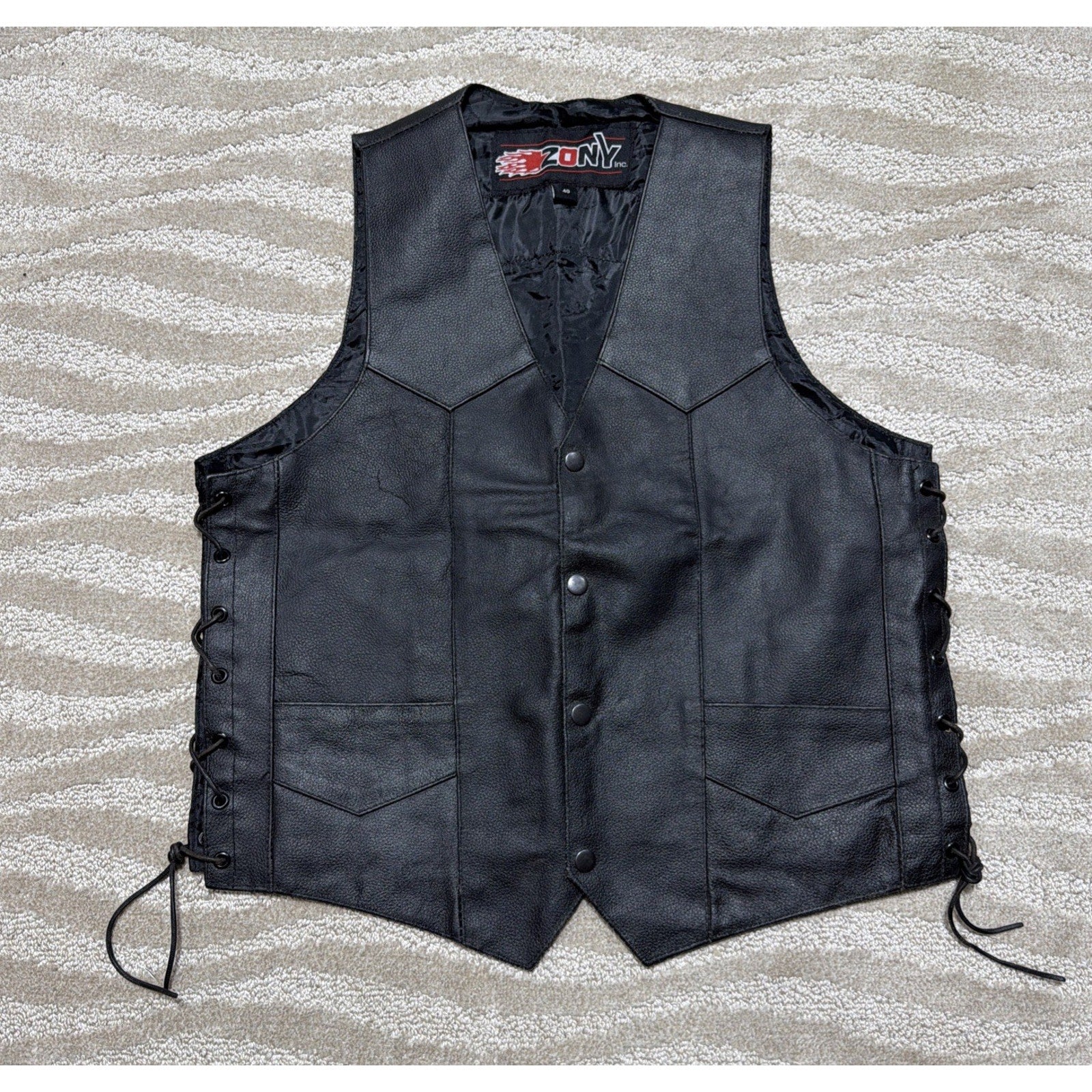 Zony Black Leather Men's Motorcycle Biker Vest Size 40