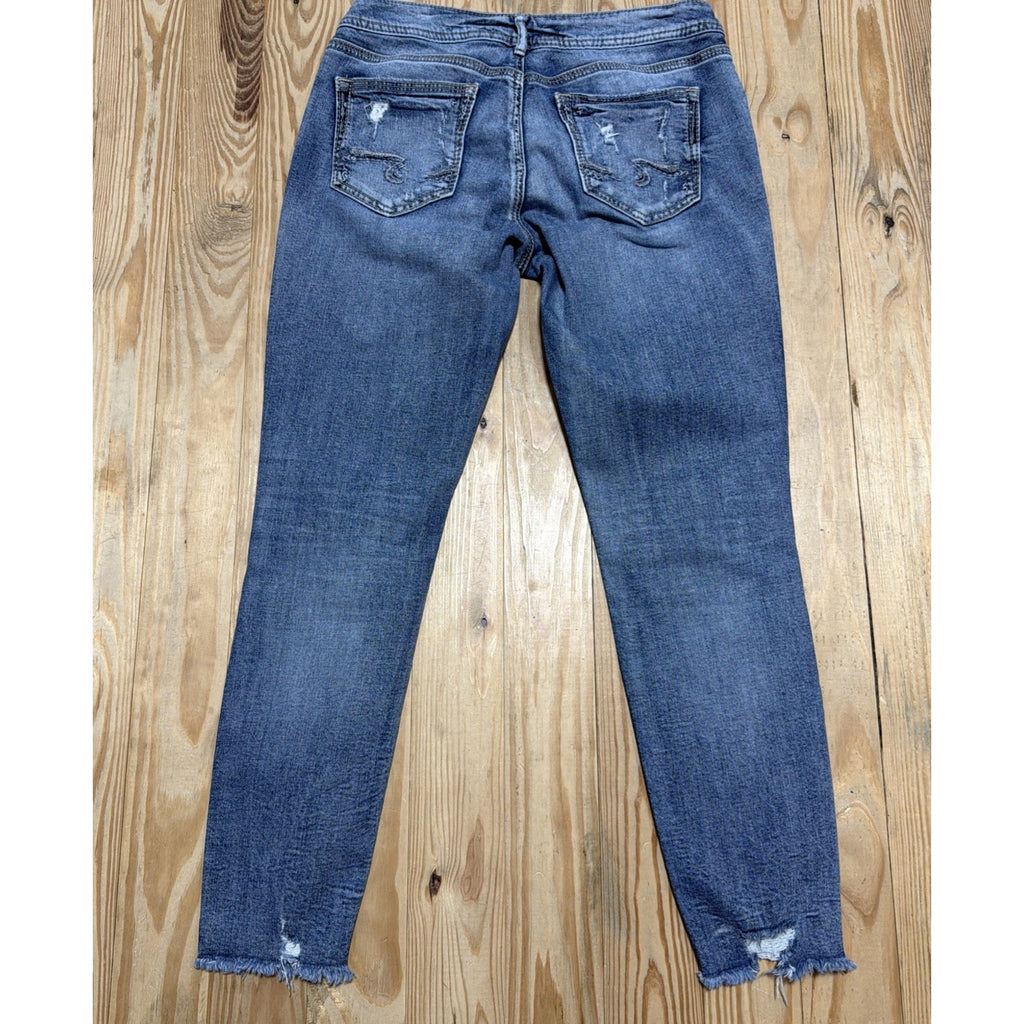 SILVER JEANS Suki Skinny Crop Destroyed Bitten Hem Mid Rise Stretch Jeans 27x26