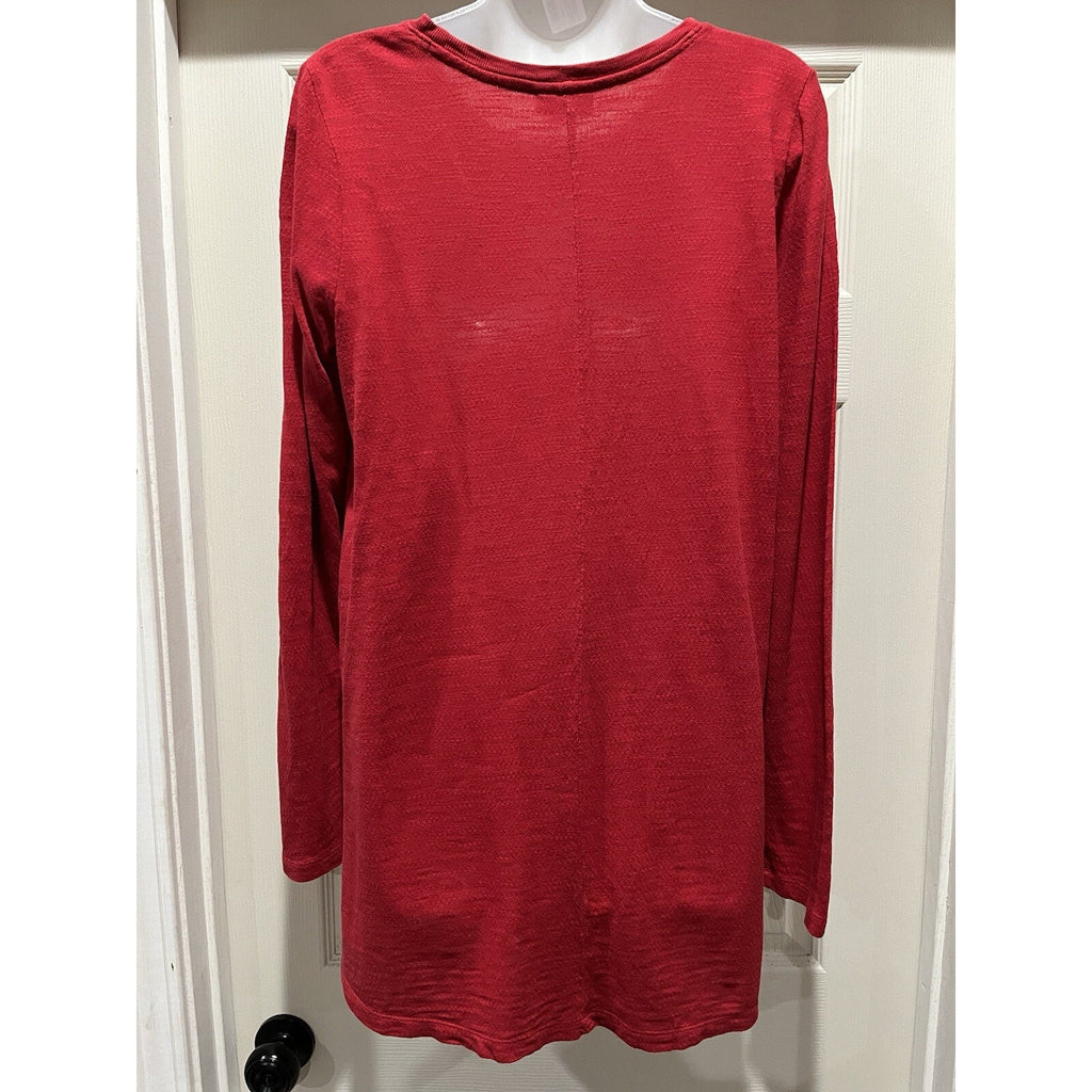 J. Jill Women's S Textured Tunic Tee Red Long Sleeve Long With Pockets