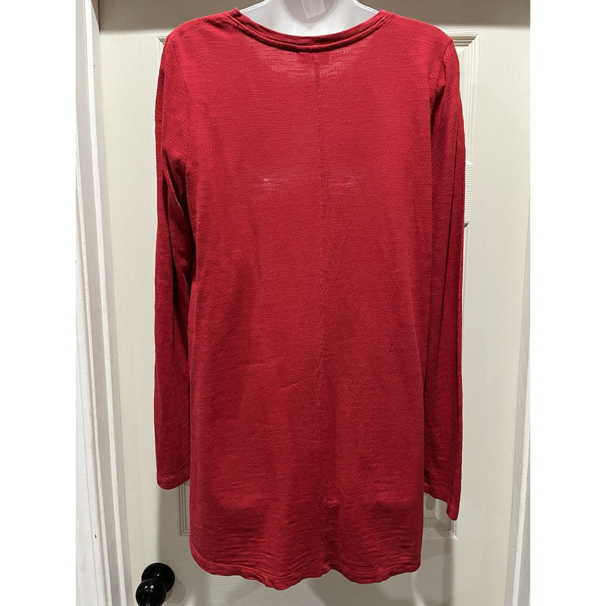 J. Jill Women's S Textured Tunic Tee Red Long Sleeve Long With Pockets