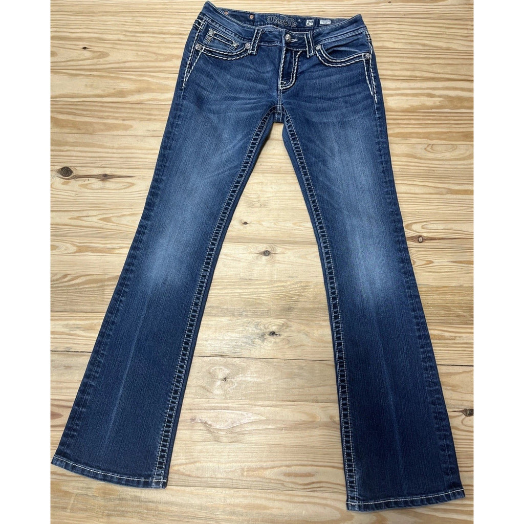 Miss Me Signature Womens Blue Jeans Low Rise Bootcut Denim Size 29
