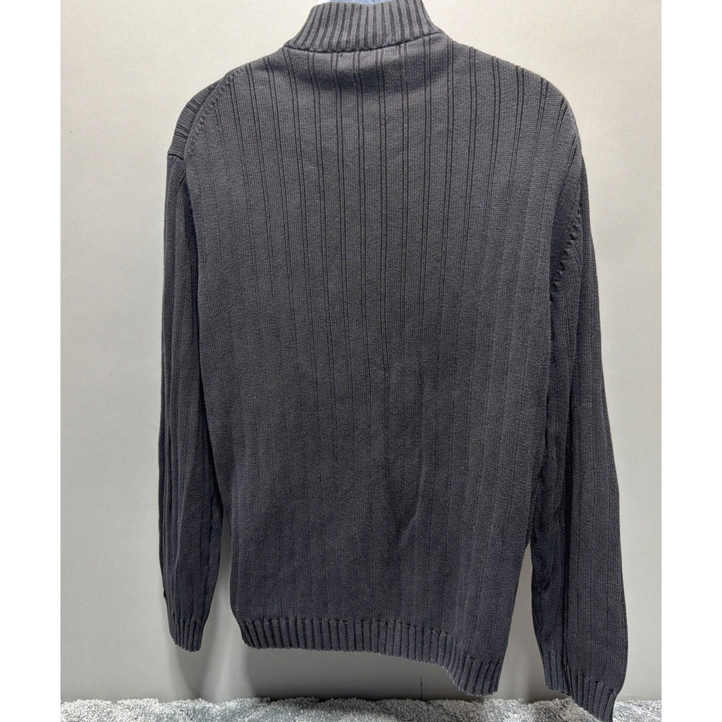 Hathaway Sweater Mens XL Black 1/4 Zip Mock Neck Ribbed Cotton Preppy Y2K