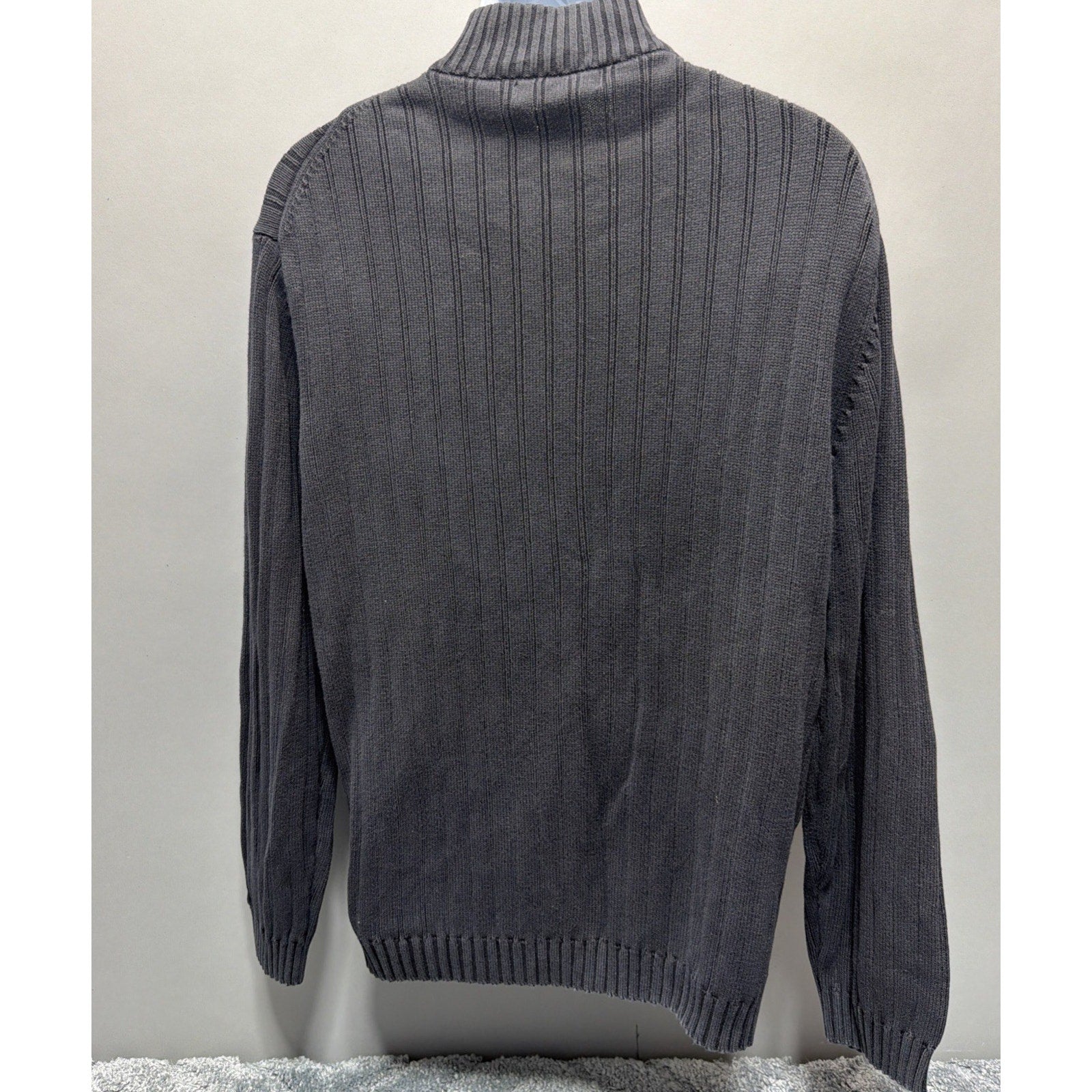 Hathaway Sweater Mens XL Black 1/4 Zip Mock Neck Ribbed Cotton Preppy Y2K