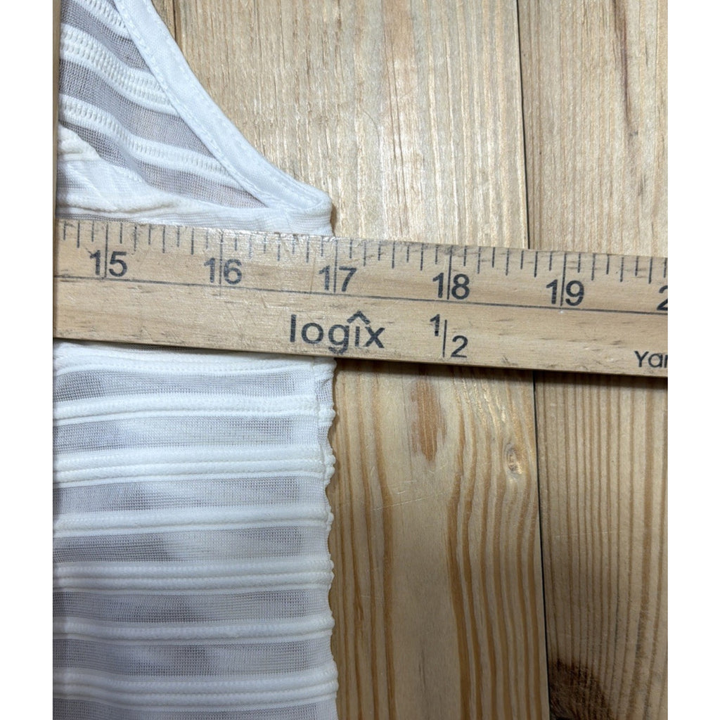 Express Petite Size S Sheer Ribbed White Top Blouse Women Modern Stylish Back