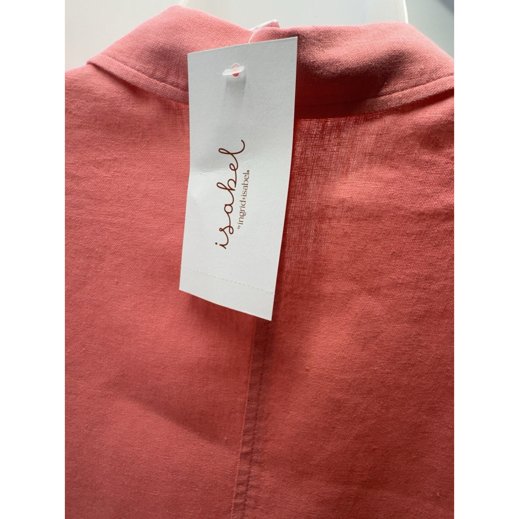 Isabel Short Sleeve Linen Blend Button Up Pink Blouse Women’s Size Small