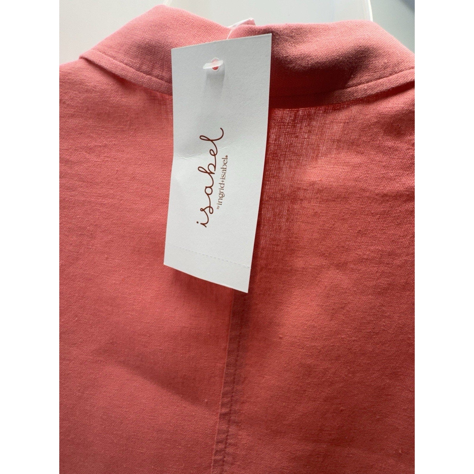 Isabel Short Sleeve Linen Blend Button Up Pink Blouse Women’s Size Small