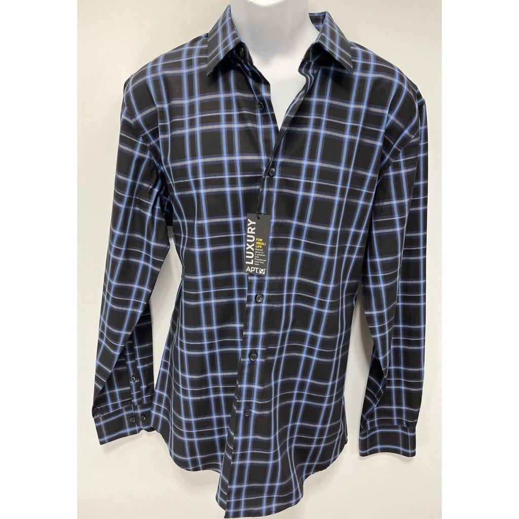 NWT Apt.9 Luxury Button Up Shirt Men's LBlack with Blue Gray Geometric Pattern