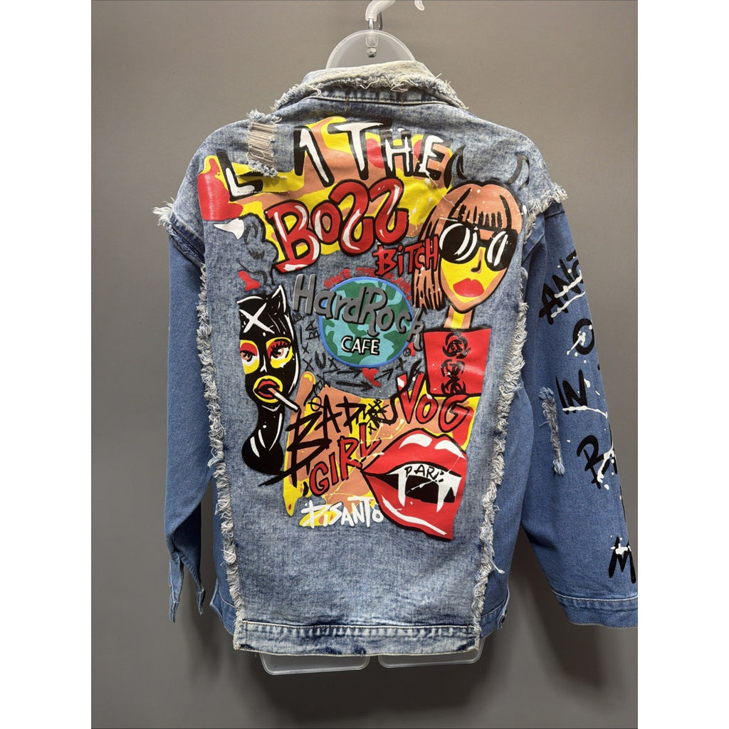 Hard Rock Cafe Bad Girl Vog Paris Catwoman Denim Jean 2 Tone Jacket L New