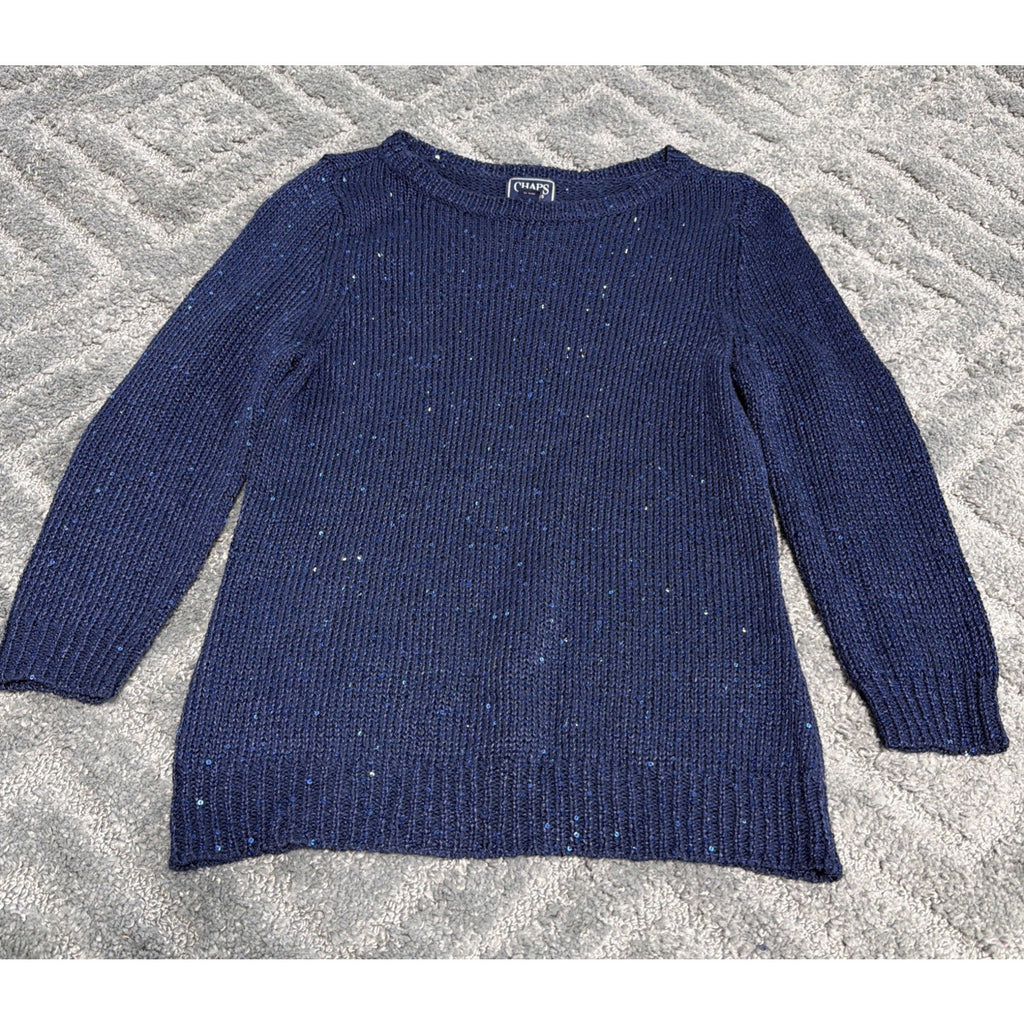 Chaps Classic by Ralph Lauren Sweater Womens Large Blue Sequins Preppy Old Money