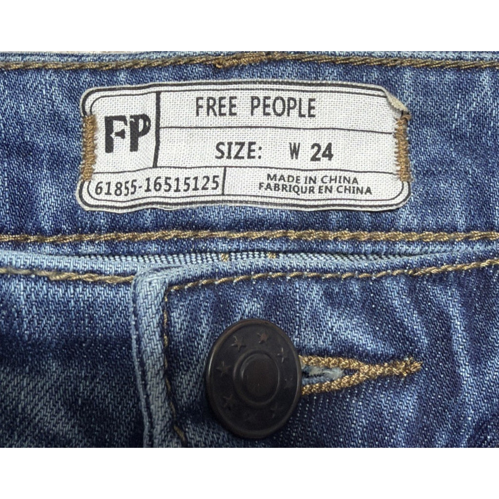 Free People Womens 24 Dark Blue Cropped Mid Rise Flare Jeans 26x24 Stretch