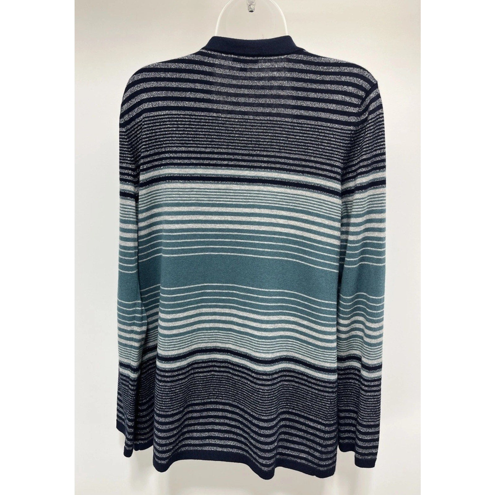 Beautiful Talbots striped open Silver Shimmer Cardigan sweater Size Medium