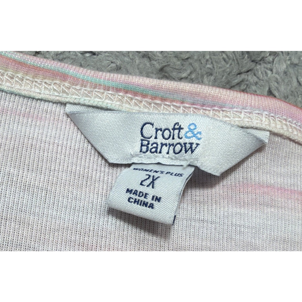 Croft &Barrow Multi Strip Abstract 1/4 Button Knit V-Neck Top Tunic Plus Size 2X